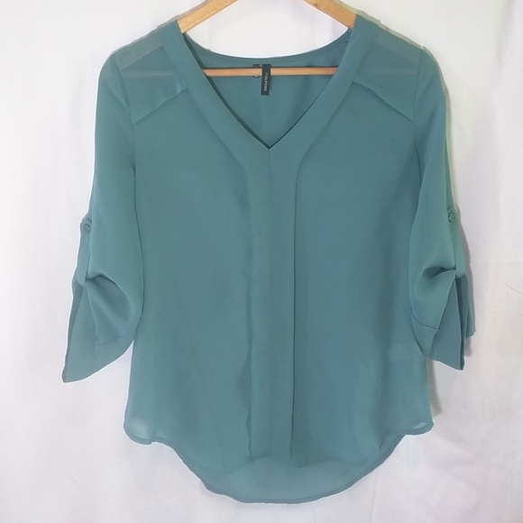 Maurices Tops - Maurices Blue Green Sheer 3/4 Sleeve Hi-Lo Blouse